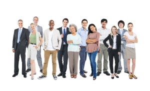 Group of multi-ethnic and diverse occupational people in a white